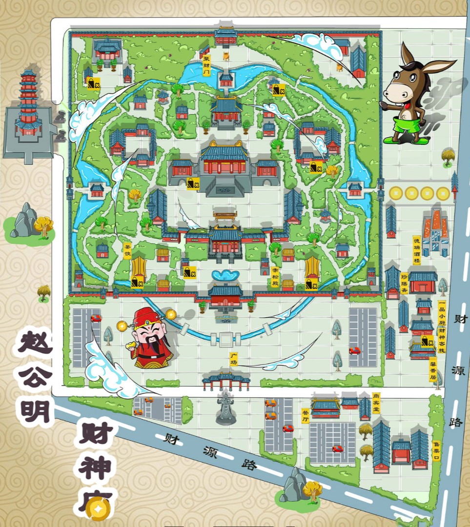 文成寺庙类手绘地图
